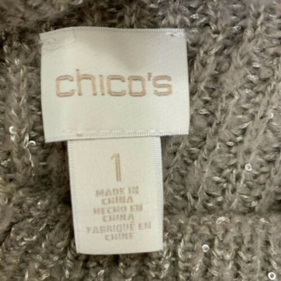 Chico’s Size 1 (M) Brown Chunky Knit Mock Neck Sequin Sweater ✨ Cozy Fall - Picture 8 of 9